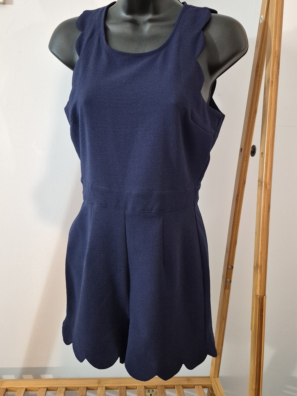 Monteau Navy Scallop-Edge Romper